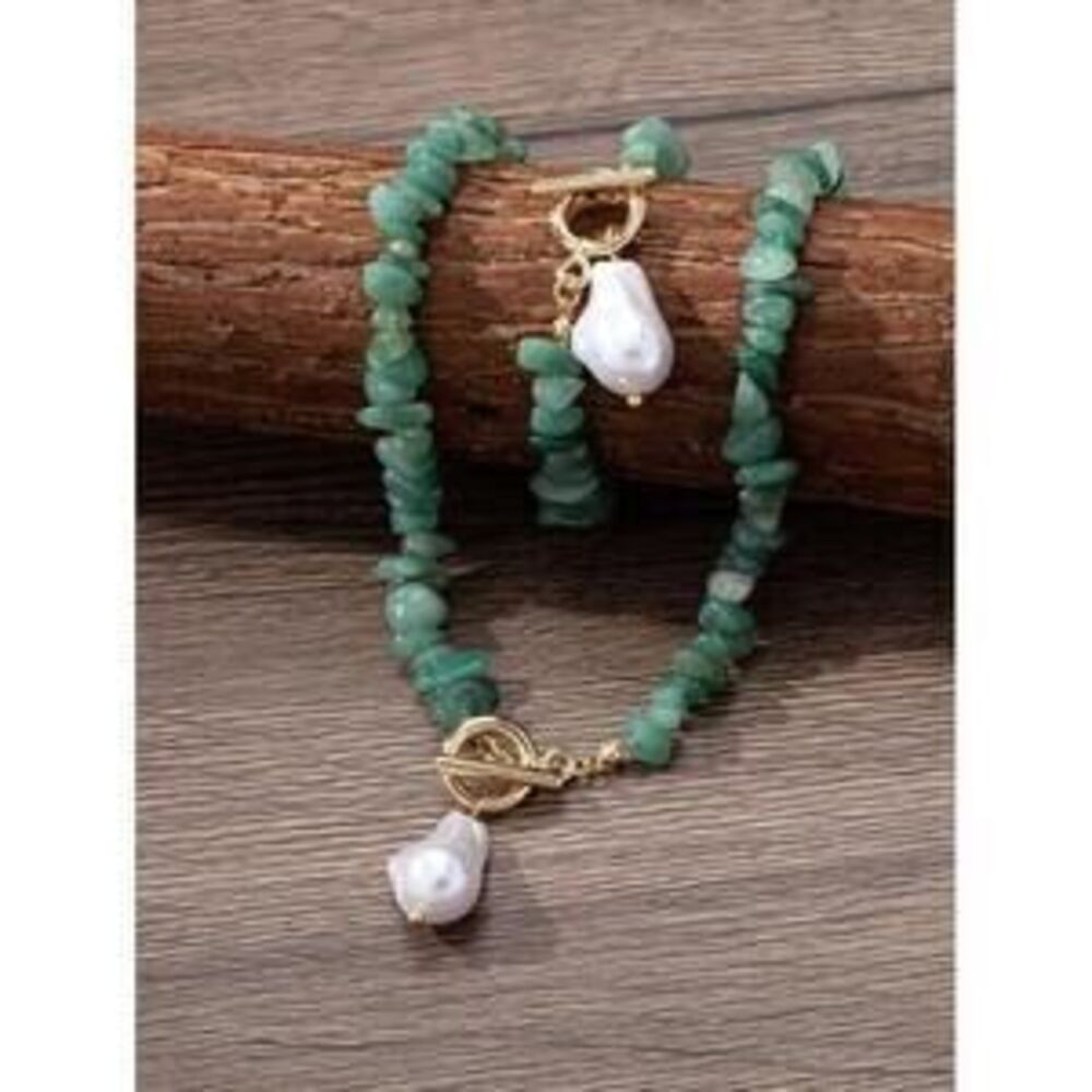 Turquoise Chip & Faux Baroque Pearl Jewelry Set, Includes 2 Allo Y2K Minimalist - Picture 5 of 6